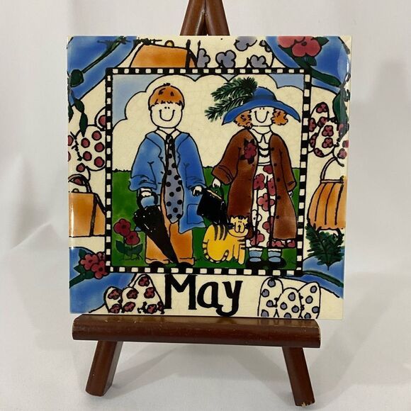 Vintage Month May Nancy DeYoung H&R Johnson Ceramic Calendar Tile Trivet - Picture 1 of 2